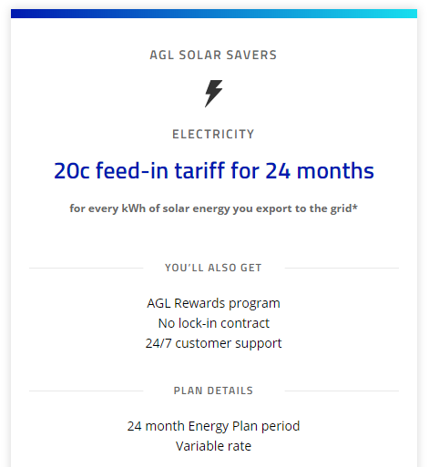AGL Solar Feed-in Tariff at 20c Per KWh
